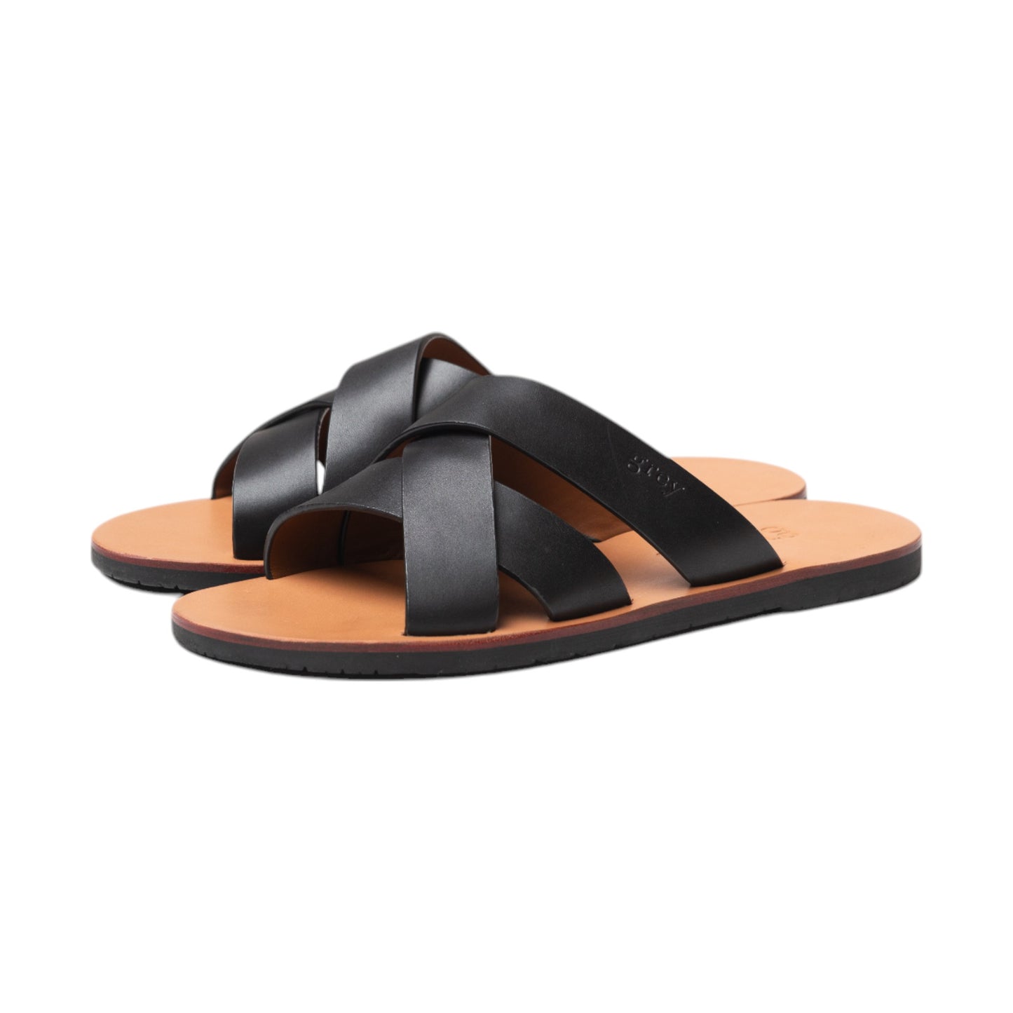 Leadon Leather Slip-On Slides in Black