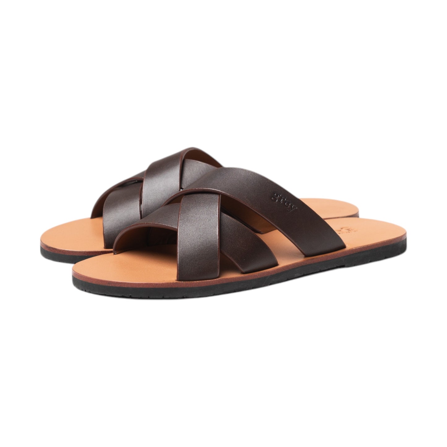 Leadon Leather Slip-On Slides in Oak