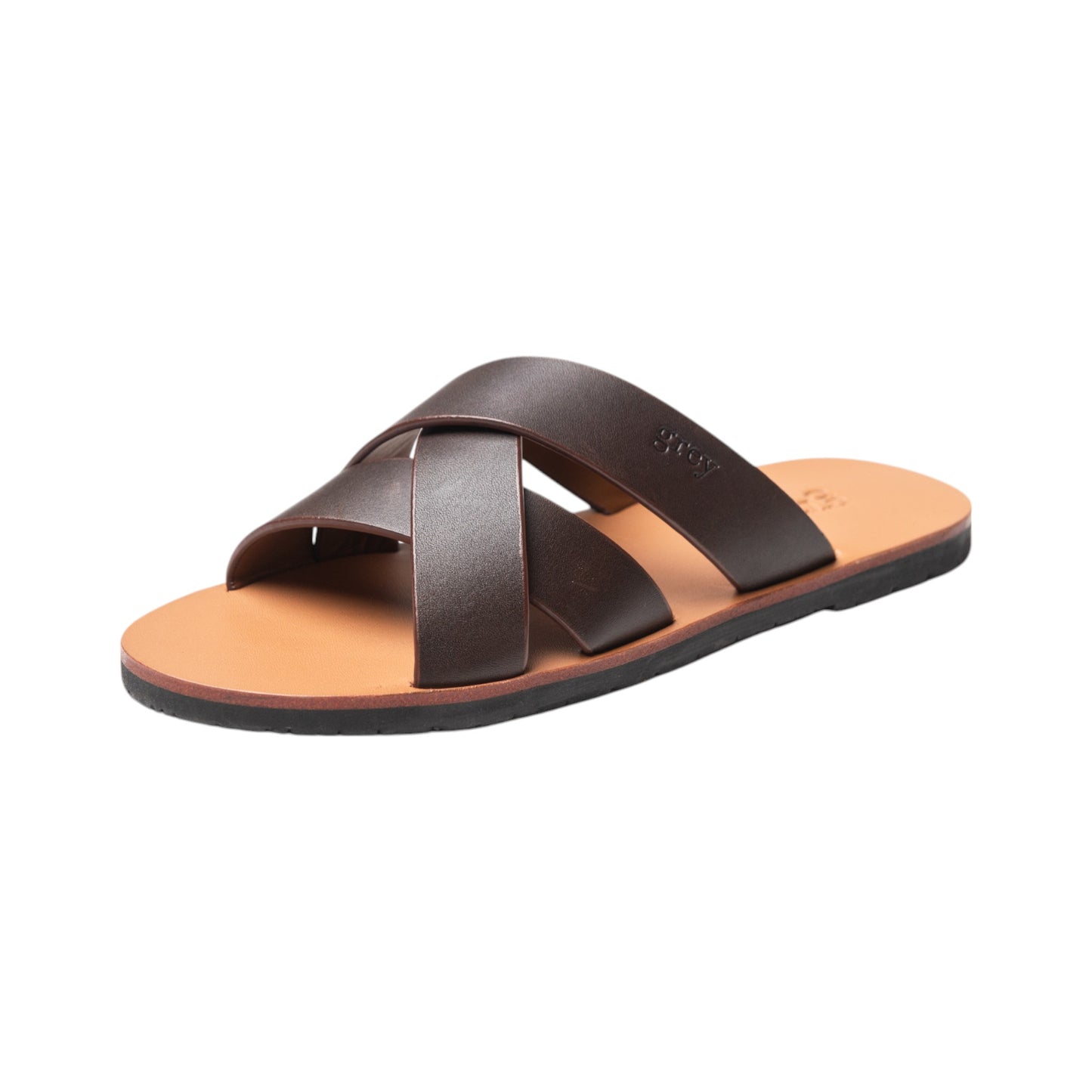 Leadon Leather Slip-On Slides in Oak